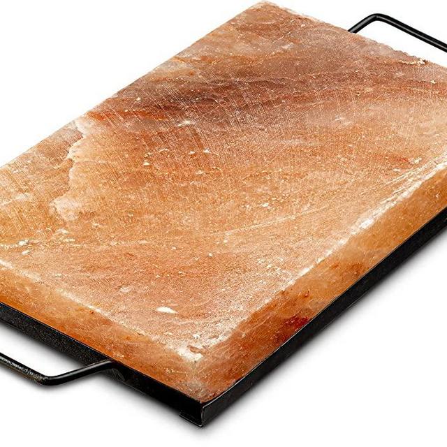 Tiabo Himalayan Salt Plate & Stainless Steel Holder, Salt Slab Block, for Grilling, Searing, Chilling, Cutting Seasoning & Serving, 12x8x1.5 inch