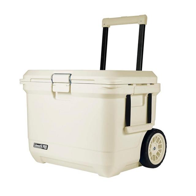 Coleman Pro Heavy-Duty, Desert Sand, 55qt Wheeled Ultra-Light Premium Hard Cooler, Extra-Thick Insulation Keeps Ice up to 5 Days, 92-Can Capacity, Heavy-Duty Wheels