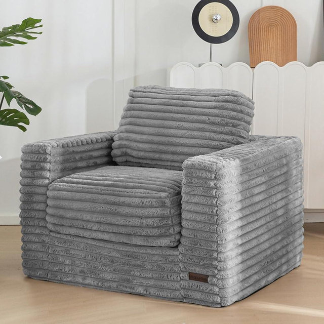 MAXYOYO Giant Bean Bag Chair for Adults, Upholstered Floor Sofa with Pillows and Armrests, Large Bean Bag Sofa Plush Chair Bean Bag Couch for Bedroom Living Room, Grey