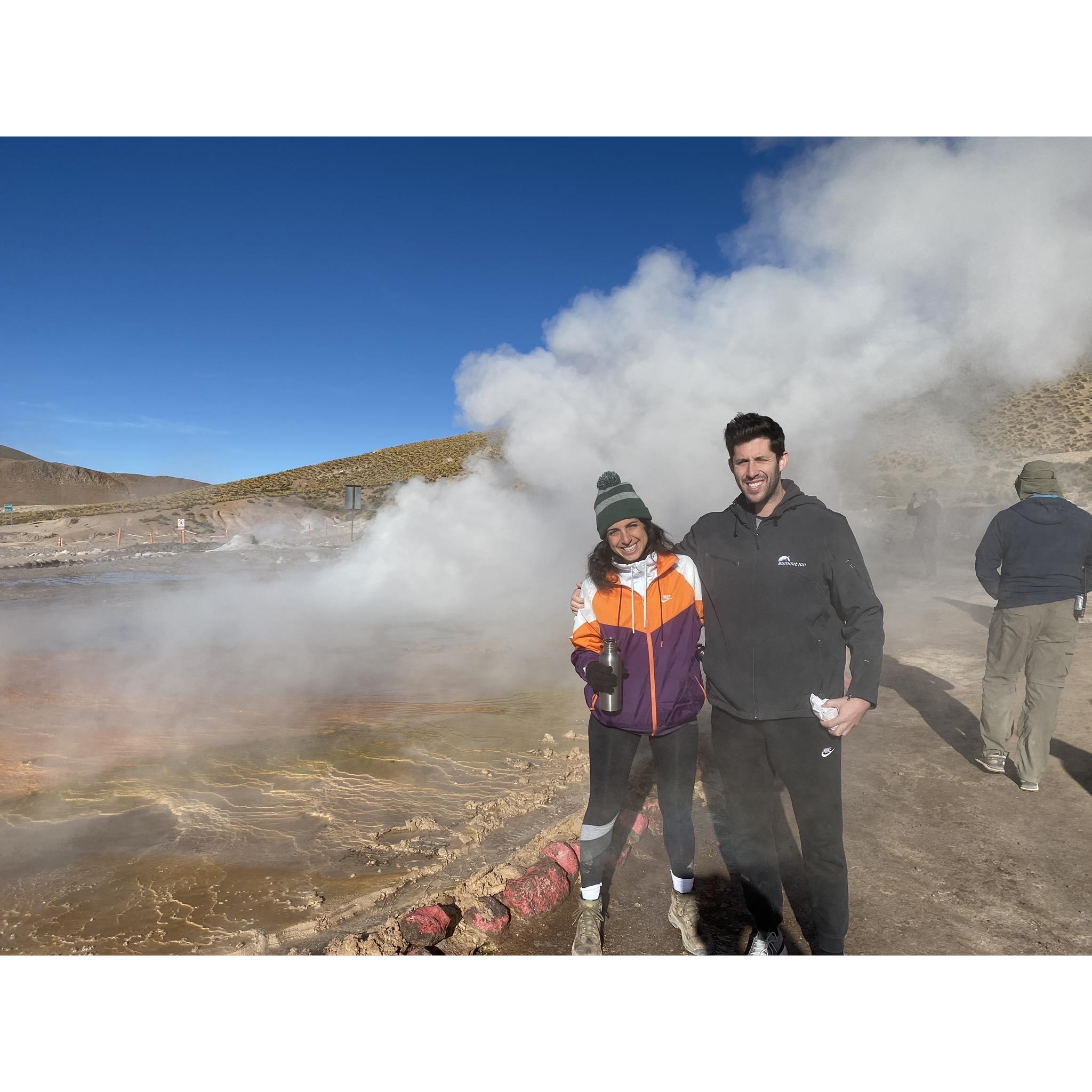 Adventures in the Atacama Desert by the geyser.