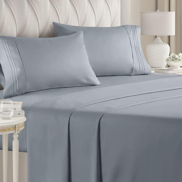 King Size Sheet Set - 4 Piece Set - Hotel Luxury Bed Sheets - Extra Soft - Deep Pockets - Easy Fit - Breathable & Cooling - Wrinkle Free - Comfy – Steel Blue Bed Sheets - Kings Sheets – 4 PC