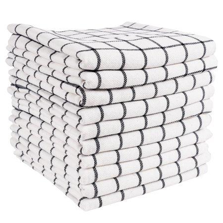 KAF Home Classic Checkered Kitchen Towels | Set of 10, 16" x 26", 100% Soft Cotton, Absorbent Flat Weave Kitchen Towels | Durable, Perfect for Cooking, Drying Dishes, and Cleaning (Black and White)