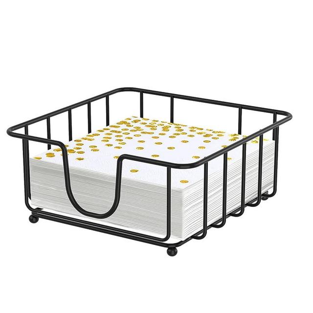 GMFINE Metal Cocktail Napkin Holder, Black Flat Napkin Holder Caddy for Cocktail Napkins and Beverage Napkins, 5.7" x 5.7" x 2.2" Inside Size