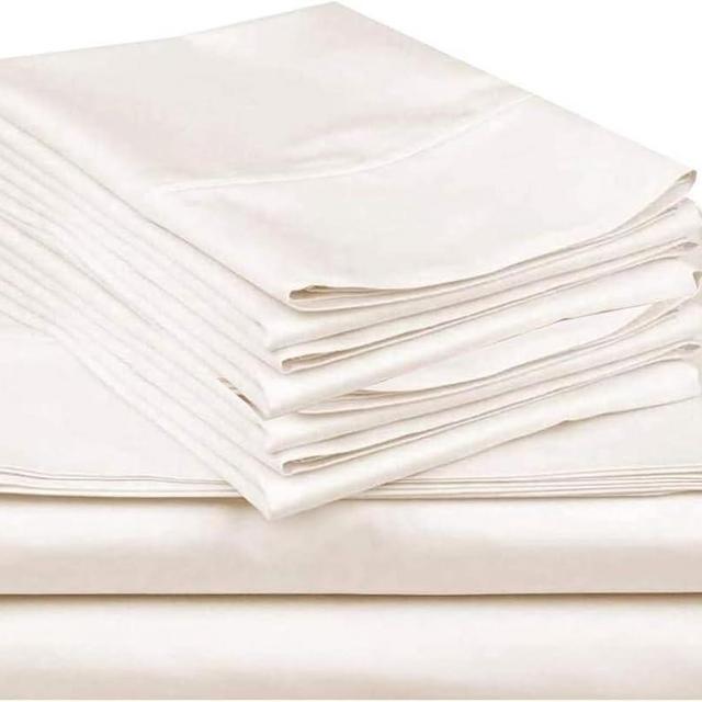 Mattress-Homes Extra Deep Pocket 6 Piece King Sheet Set, Hotel Luxury Collection, 100% Egyptian Cotton, 21" Deep Fitted Sheet, Soft, Cool & Breathable Bedding with 4 Pillowcases in Ivory Solid