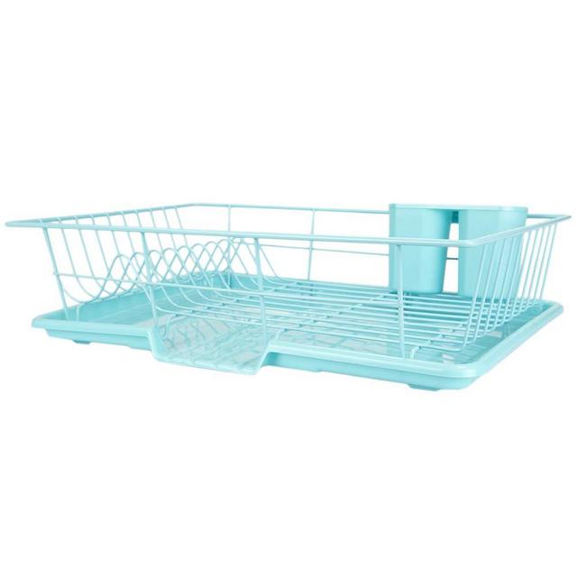 Home Basics 3-Piece Set (Turquoise) Dish Drainer, 19" x 12" x 5"