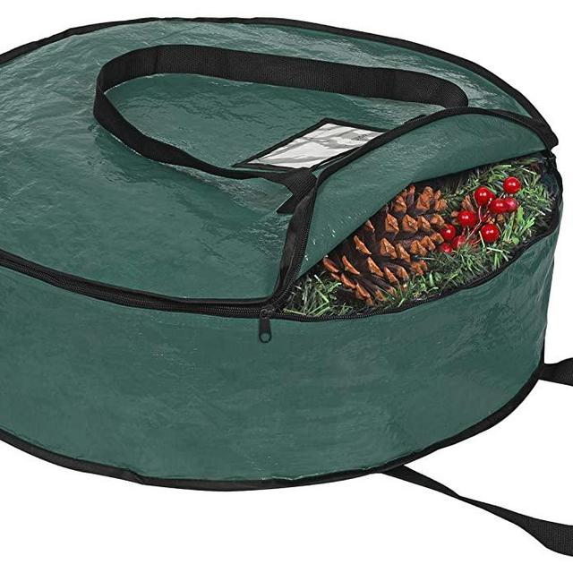 ProPik Christmas Wreath Storage Bag 36" - Garland Holiday Container with Tear Resistant Fabric - Featuring Heavy Duty Handles and Transparent Card Slot - 36” X 8” (Green)