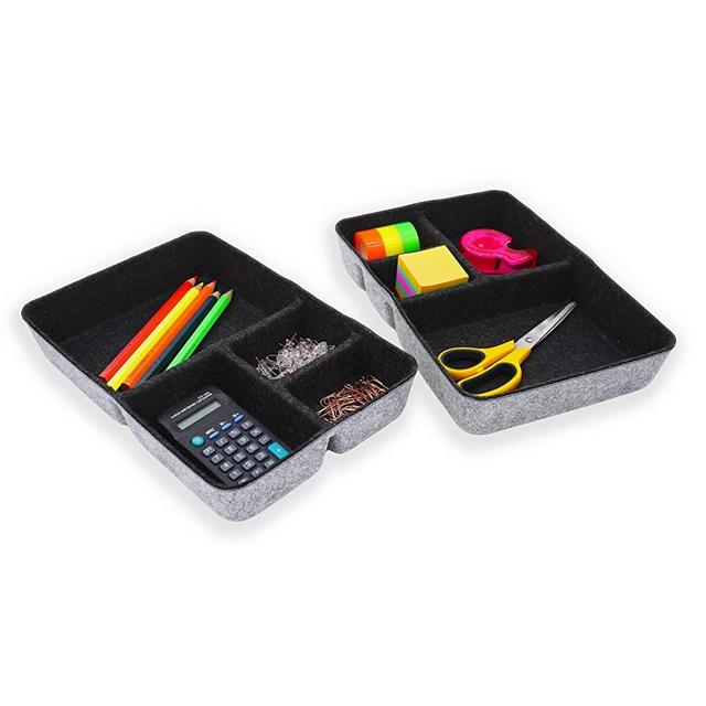 Welaxy Junk Drawer Organizer bin 4 Compartments Office Organizers Bins Felt Trays Drawers 2 dividers Multi-Purpose Storage (Charcoal x 2)