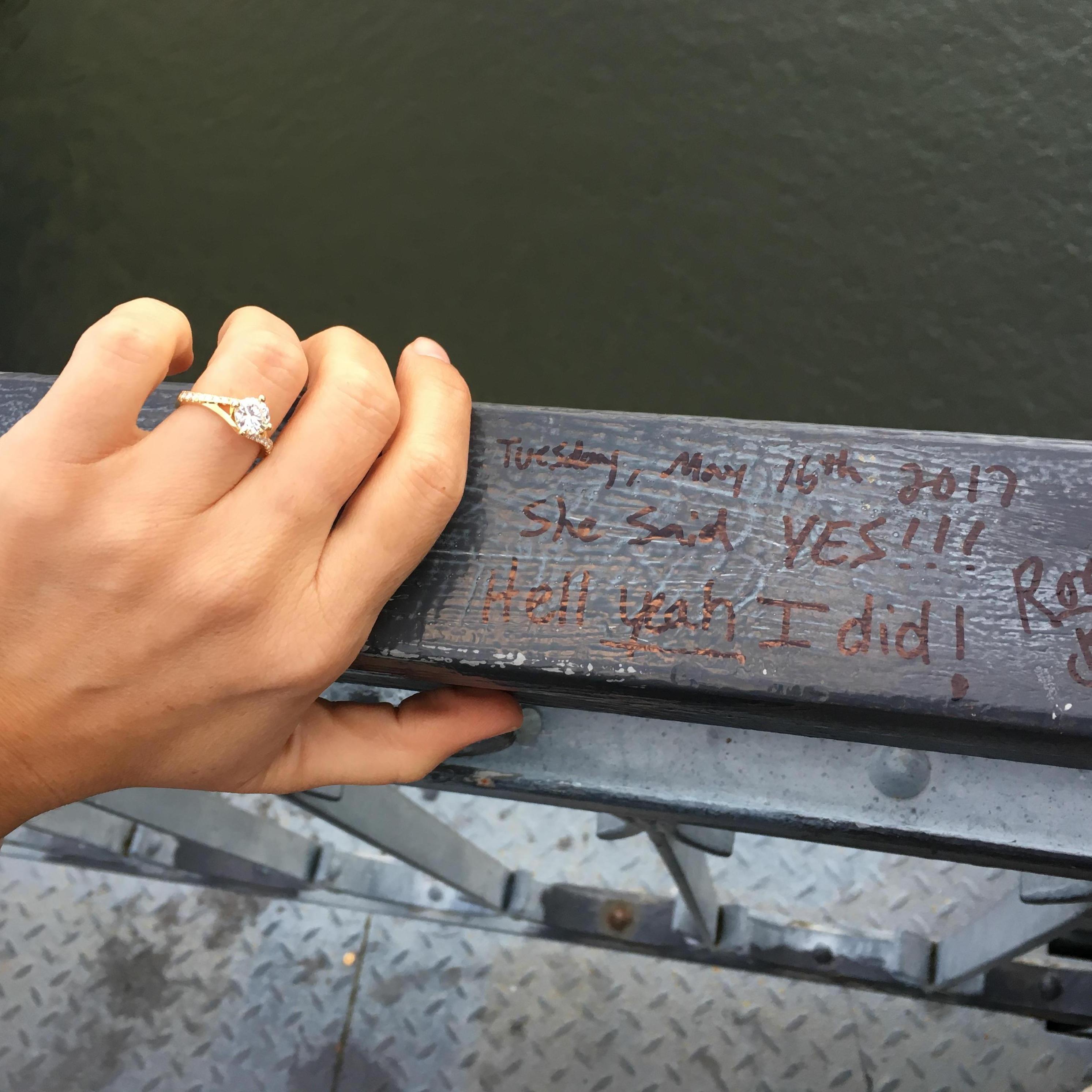 After Bret proposed we wrote it on the bridge to visit again one day.