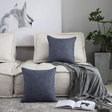 Kevin Textile Decor Lined Linen Pillow Case Throw Pillow Cover Sham Cushion Case Textured for Floor, 18x18 inch, Dark Grey, Set of 2