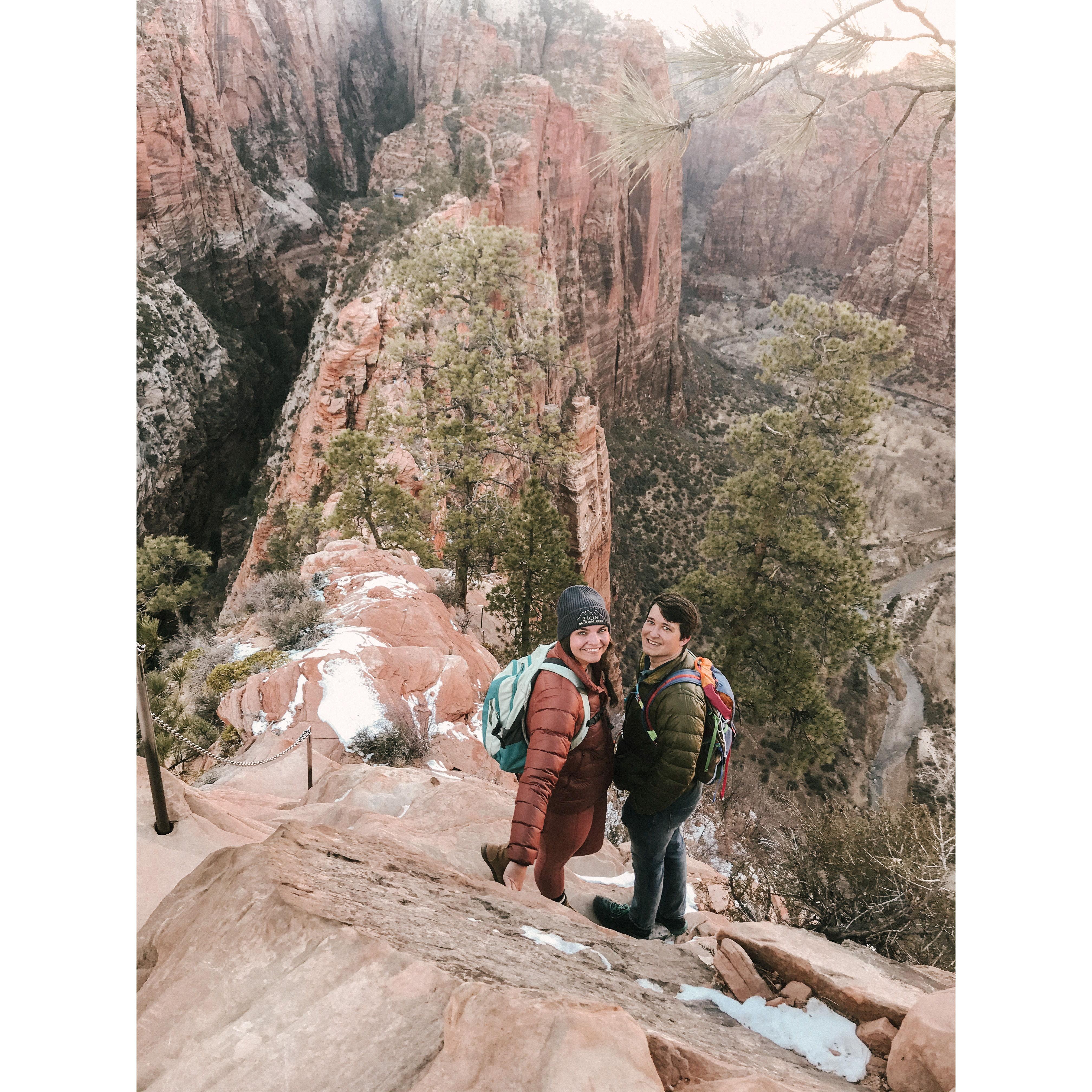 Hiking up Angel's Landing in Zion National Park December 2020