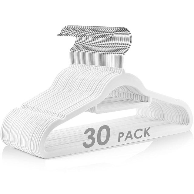 DUDUCOFU Velvet Hangers Non Slip Felt Hangers, 30 Pack White Velvet Clothes Hangers Space Saving Slim with 360 Degree Swivel Hook for Suits Coats, Jackets, Pants, and Dress Clothes