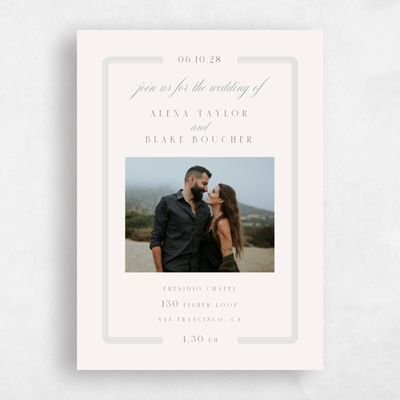 Rich Sage, Beige Wedding Invitation - Felicity Photo