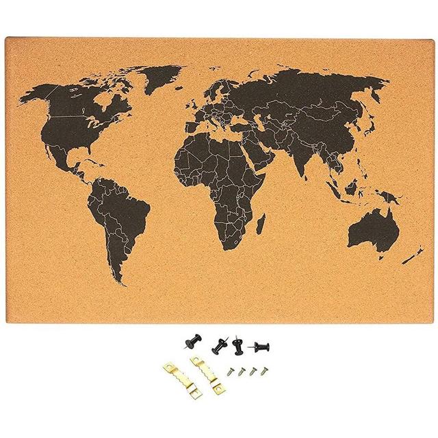 Juvale Cork Board World Map with Push Pins and Screws (23.5 x 0.75 x 15.75 Inches)