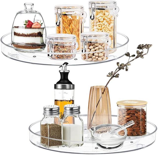 2 Pack Lazy Susan Organizer, 10.6" Clear Lazy Susan Turntable Organizer for Pantry, Countertop,Table, Plastic Lazy Susan Cabinet Organizer for Kitchen Storage and Organization