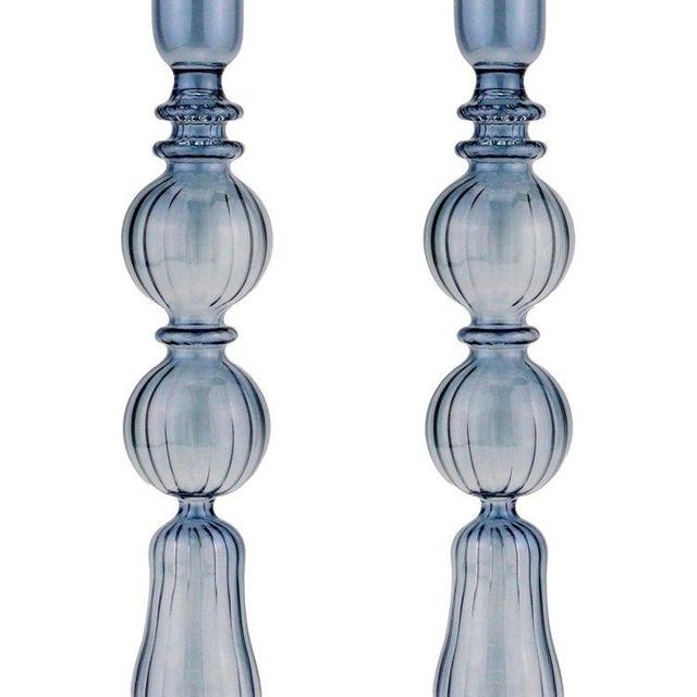 Set-Of-Two Tall Glass Candle Sticks