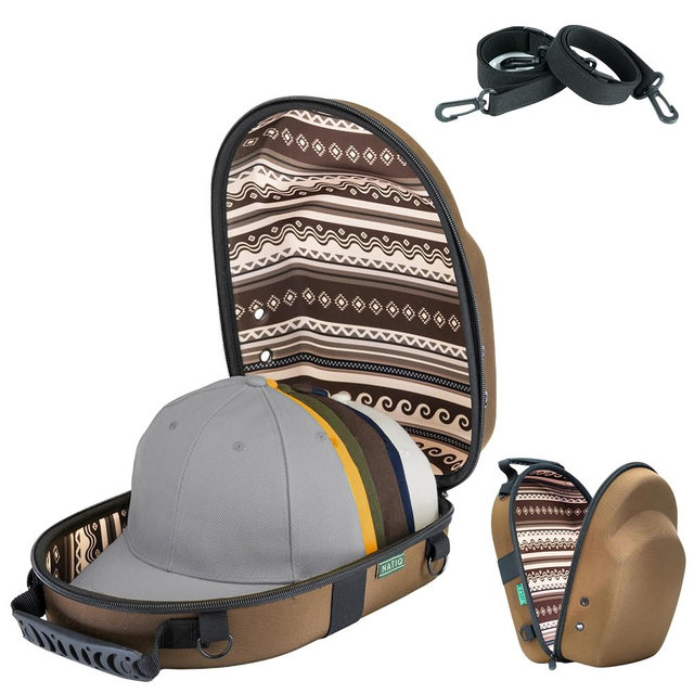 NATIQ Hat Travel Case for Baseball Caps – Crushproof Hard Shell EVA Fits 6 Caps – Water-Resistant Cap Carrier with Handle & Carabiner – Travel Storage – Ethnic