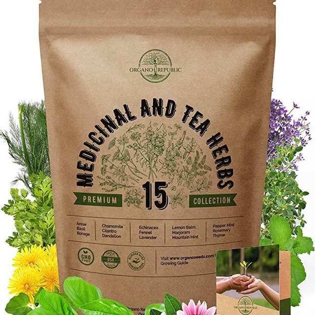 15 Medicinal & Tea Herb Seeds Variety Pack for Planting Indoor & Outdoors. 3600+ Non-GMO Heirloom Herbal Garden Seeds: Anise, Borage, Cilantro, Chamomile, Dandelion, Rosemary, Peppermint Seeds & More