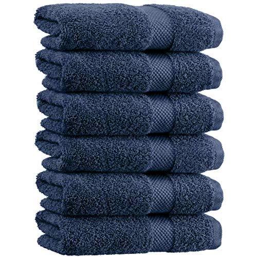 White Classic Luxury Hand Towels | Cotton Hotel spa Bathroom Towel | 16x30 | 6 Pack | Navy Blue