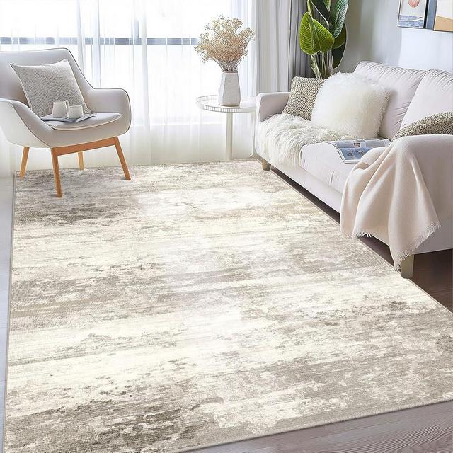 Floor Flair Machine Washable and Stain-Resistant Area Rug, for Bedroom, Living Room, Dining Room, Kitchen Rug, Washable, Non Slip and Foldable Abstract Modern Area Rug (Beige, 8'x10')