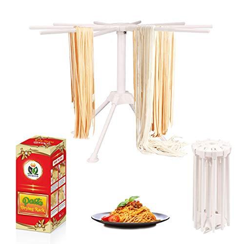 GOZIHA Pasta Drying Rack Noodle Stand with 10 Bar Handles Collapsible | Household Noodle Dryer Rack Hanging for Home Use | Spaghetti Drying Rack Noodle Stand | Easy Storage and Quick Set-Up (White)