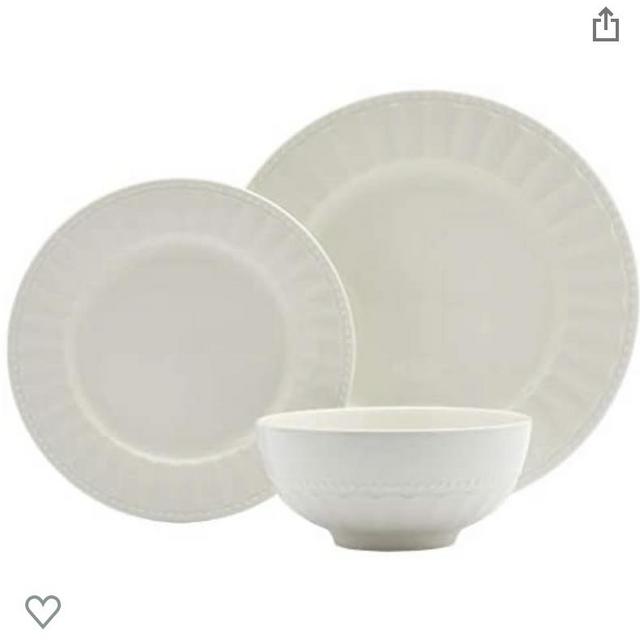 Amazon - Tabletops Gallery Embossed Bone White Porcelain Round Dinnerware Collection, 12 piece set in “Mosaico”