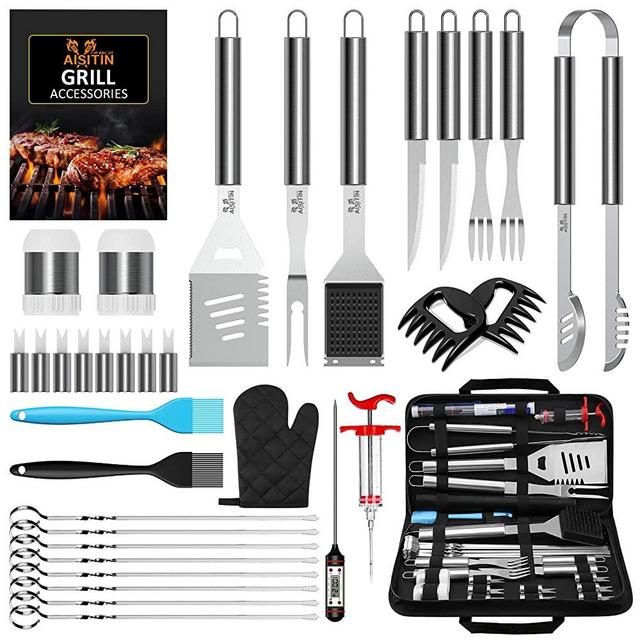 AISITIN 35PCS BBQ Accessories Grill Set, Grill Accessories BBQ Tools with Bag Stainless Steel BBQ Set Grill Utensils Set for Smoker Outdoor Camping Kitchen Barbecue BBQ Gifts for Men Women