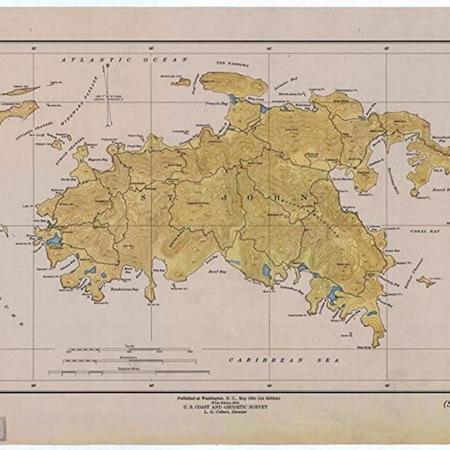 St. John, US Virgin Islands 1948 - Vintage Map Reproduction - Nautical Decor - Wall Art (18"x24")