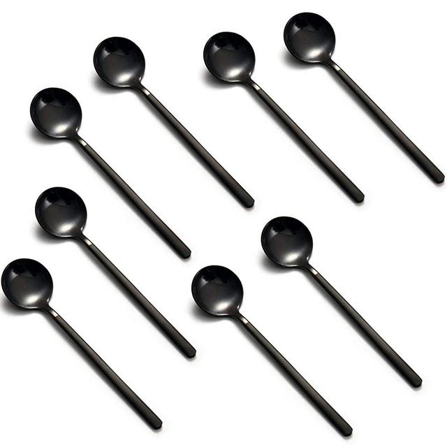 5.3-inch Mini Dessert Spoons Coffee Spoons Black Plated Stainless Steel Teaspoons Frosted Handle for Dessert Tea Ice Cream Sugar Cake Coffee Set of 8