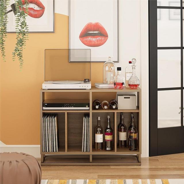Novogratz Regal Double Wide Record Station, Walnut