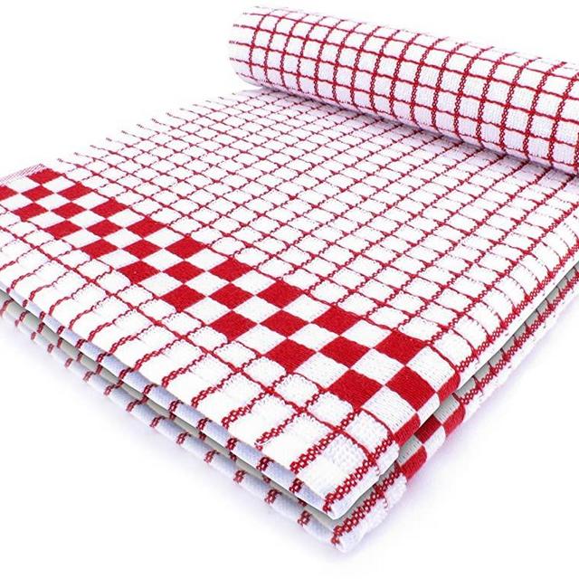 Fecido Classic Kitchen Dish Towels with Hanging Loop - Heavy Duty Absorbent Dish Clothes - European Made 100% Cotton Tea Towels - Set of Two, Red