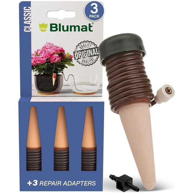 Blumat Classic Plant Watering Stakes with Adapter - Self Watering Planter Insert for Pots - Automatic Plant Waterer & Plant Accessories (3 Pack)