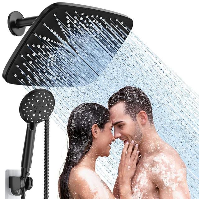 Veken 12 Inch High Pressure Rain Shower Head -Shower Heads with 5 Modes Handheld Spray Combo- Wide RainFall shower with 70" Hose - Adjustable Dual Showerhead with Anti-Clog Nozzles- Matte Black