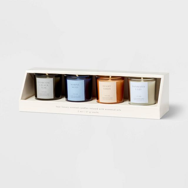 4pk Candle Gift Set Rainwater Lily + Marine Moss + Desert Amber + Charcoal Black Teak - Threshold™
