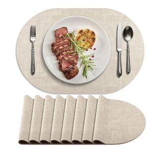 Placemats for Dining Table Set of 8 Non-Slip, Heat Resistant Oval Leather Placemat Double Layer, Waterproof Table Mats Easy to Clean for Kitchen Dining Room Coffee Office Table, Beige