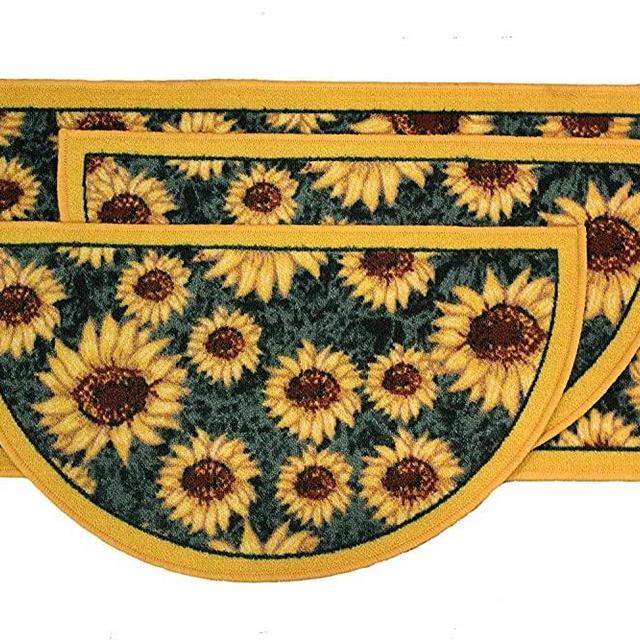 Kashi Home Kitchen Rug, Area Rug, Mat, Carpet, Non-Skid Latex Back Sunflower 3pc Set (2 18x30 D Shape & 1 20x40)