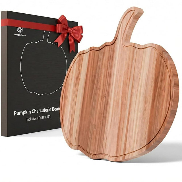 New - Thanksgiving Pumpkin Cutting Board 14.8"x13" – Solid Acacia Wood Fall Pumpkin Charcuterie Board for Fall Decor, Gothic Cheese Boards, Fall Kitchen Decor & Halloween Kitchen Serving Platter