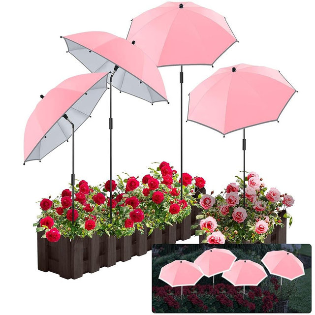 NBtoUS 4 Pack 24.9" Plant Umbrellas for Outdoor Plants,47.2" Height Small Umbrella with Reflective Strip, Adjustable Plant Shades for Outdoor Plants, Garden, Potted