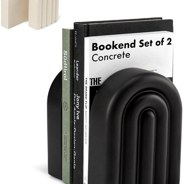 KIVY Concrete Book Ends for Shelves - Heavy Duty Bookends - Decorative Bookends for Heavy Books - Decorative Book Ends - Book Stopper - Book Holders for Shelves - Modern bookends - Black bookends