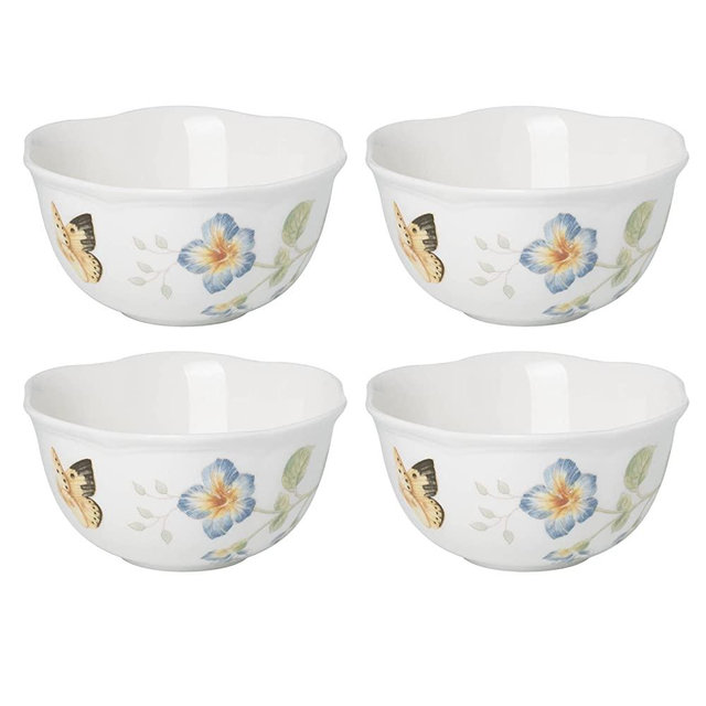 Lenox 880122 Butterfly Meadow Dessert Bowls (Set of 4), 12 oz, Multicolor