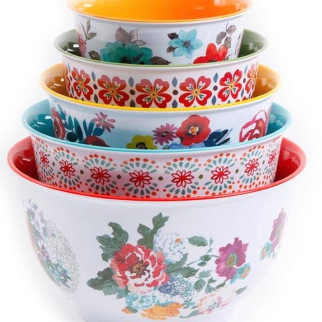 The Pioneer Woman 10-Piece Nesting Mixing Serving Bowl Set features Unique Vibrant Colors