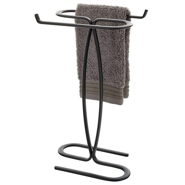 mDesign Decorative Modern Metal Fingertip, Hand Towel Holder Stand - for Bathroom Vanity Countertops to Display and Store Small Guest Towels - 2-Sided, 14" High - Black