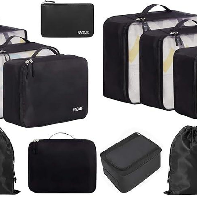 BAGAIL 8 Set Packing Cubes Luggage Packing Organizers for Travel Accessories-Jet Black (Pack of 2)