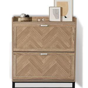 Shoe Storage Cabinet with 2 Flip Drawers, Narrow Hidden Shoe Cabinet with Metal Legs & Adjustable Shelf, Freestanding Slim Shoe Rack Organizer for Entryway