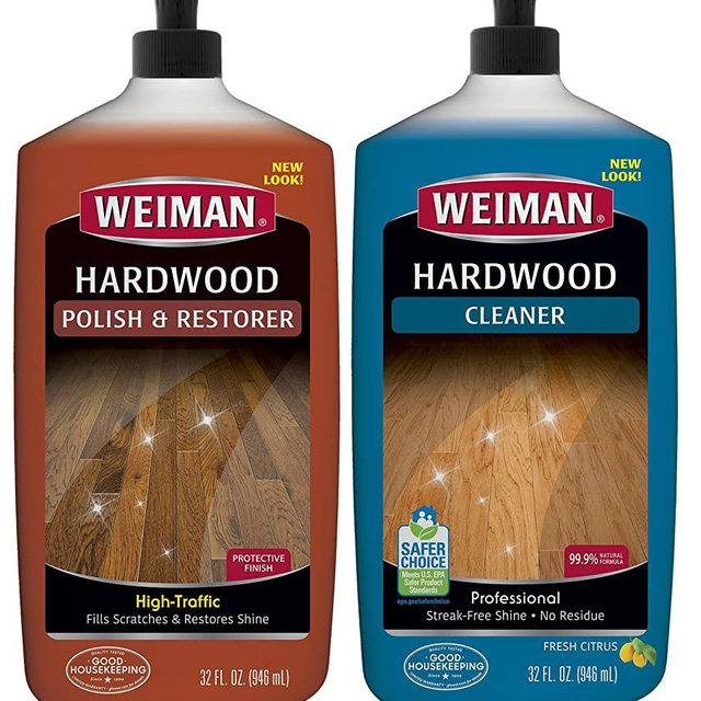 Weiman Hardwood Floor Cleaner and Polish Restorer Combo - 2 Pack - High-Traffic Hardwood Floor, Natural Shine, Removes Scratches, Leaves Protective Layer - Packaging May Vary