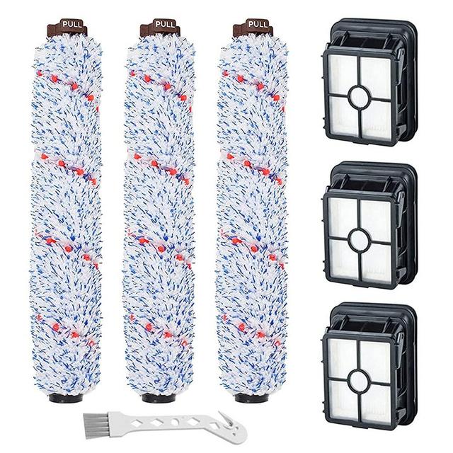 Lemige 3 Pack Multi-Surface Brush Roll 1868 + 3 Pack Vacuum Filter 1866 for Bissell CrossWave Cleaner, Compare to Part # 1608683, 160-8683, 1608684 (3 Brush Rolls + 3 Filters)
