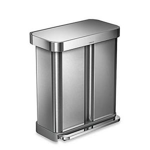 simplehuman® Dual Compartment Rectangular 58-Liter Step Trash Can in Brushed Stainless Steel