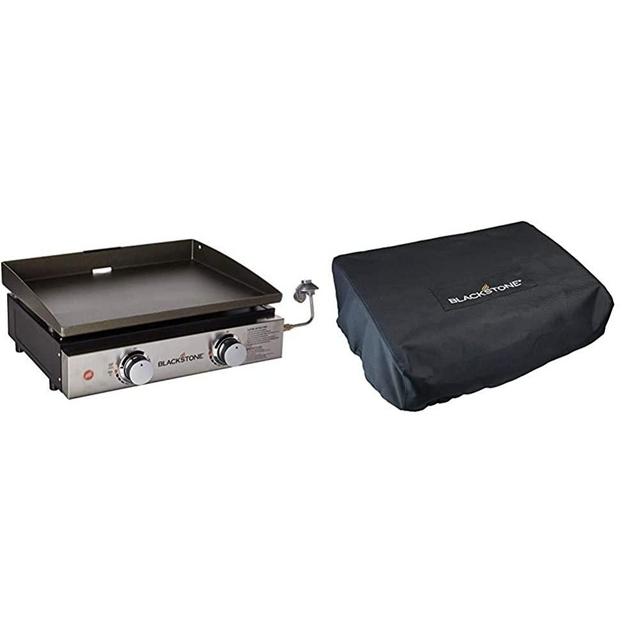 Blackstone 1666 22" Tabletop Griddle Outdoor Grill, 22 inch, Black & 1724 Cover, Black