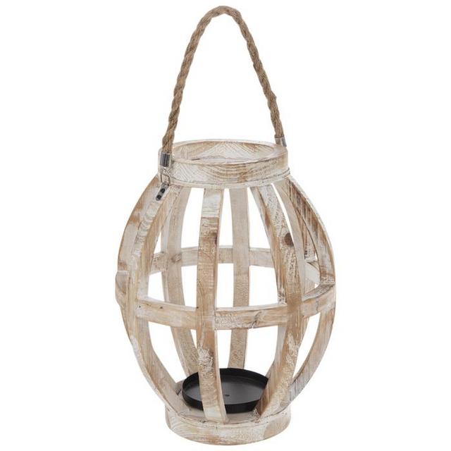 Whitewashed Wood Lantern Candle Holder