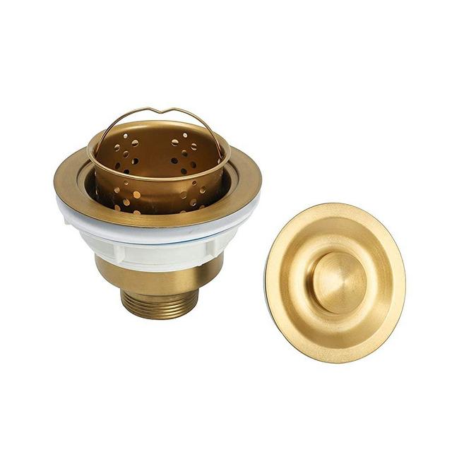 LQS Kitchen Sink Drain Strainer Assembly, Sink drain 304 Stainless Steel with Removable Deep Waste Basket and Sealing Lid 3-1/2-inch Golden