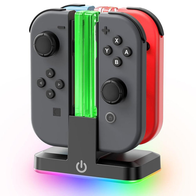 Switch Joycon Charger for SW 1 Model with 9 RGB Light Modes, Switch Controller Charger Stand with LED Indicators, SW Charging Dock Station for 4 Joycon Charging